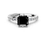 White gold Fancy Black Asscher Cut Solitaire Diamond Engagement Ring with Pavé Band and Six-Prong Setting_120