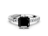 White gold Fancy Black Asscher Cut Solitaire Diamond Engagement Ring with Pavé Band and Six-Prong Setting_96