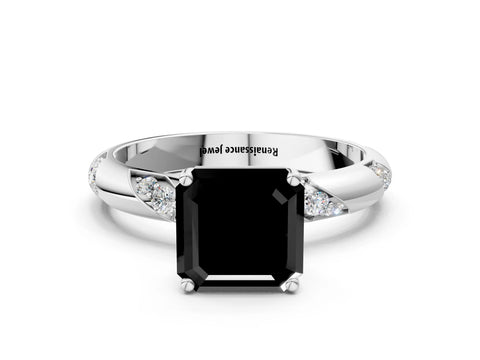 White gold Fancy Black Asscher Cut Solitaire Diamond Engagement Ring with Twisted Pave Band and Four-Prong Setting_19