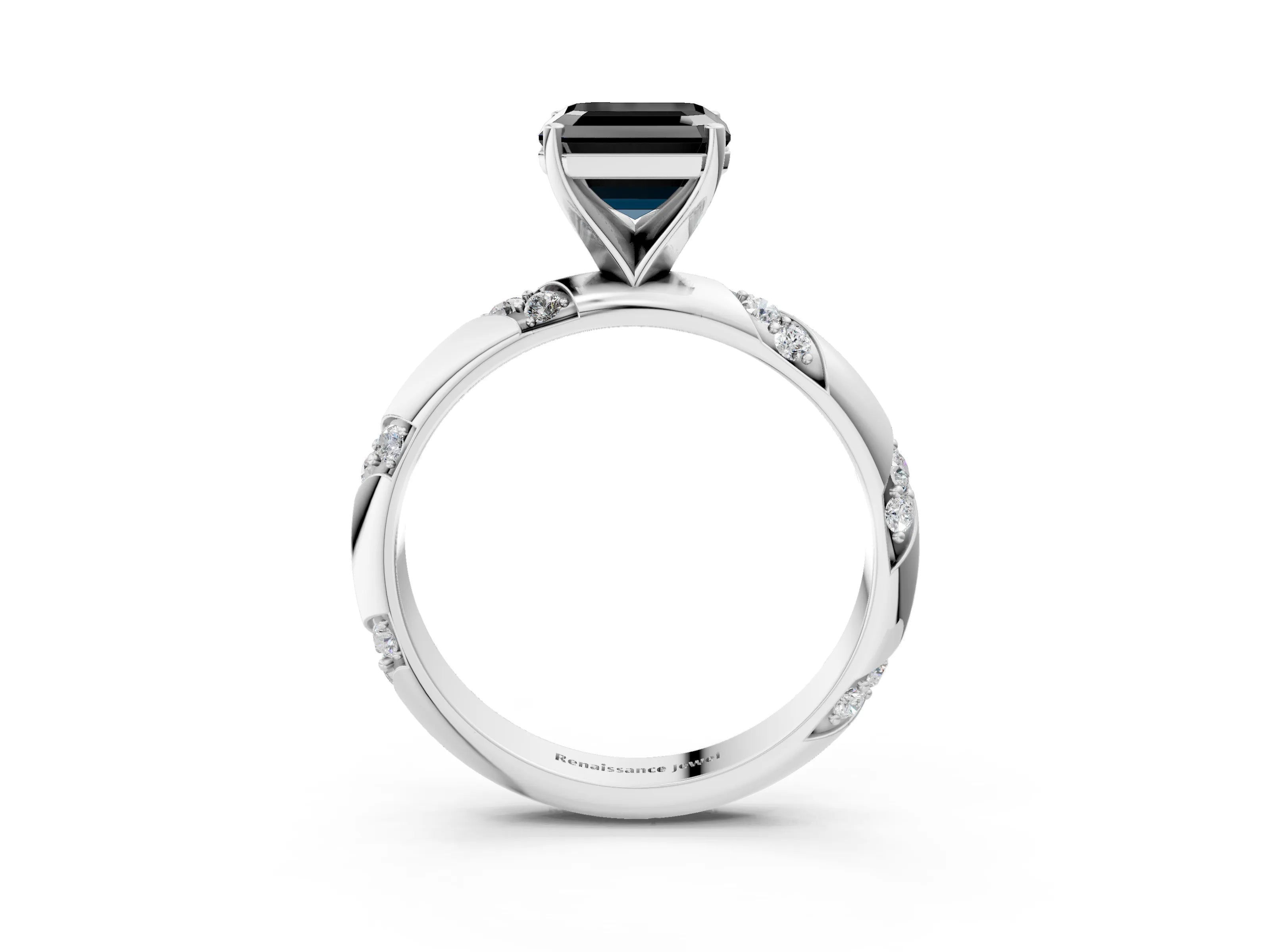 White gold Fancy Black Asscher Cut Solitaire Diamond Engagement Ring with Twisted Pave Band and Four-Prong Setting_22