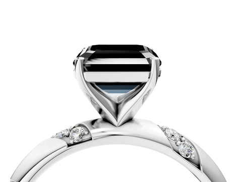 White gold Fancy Black Asscher Cut Solitaire Diamond Engagement Ring with Twisted Pave Band and Four-Prong Setting_23