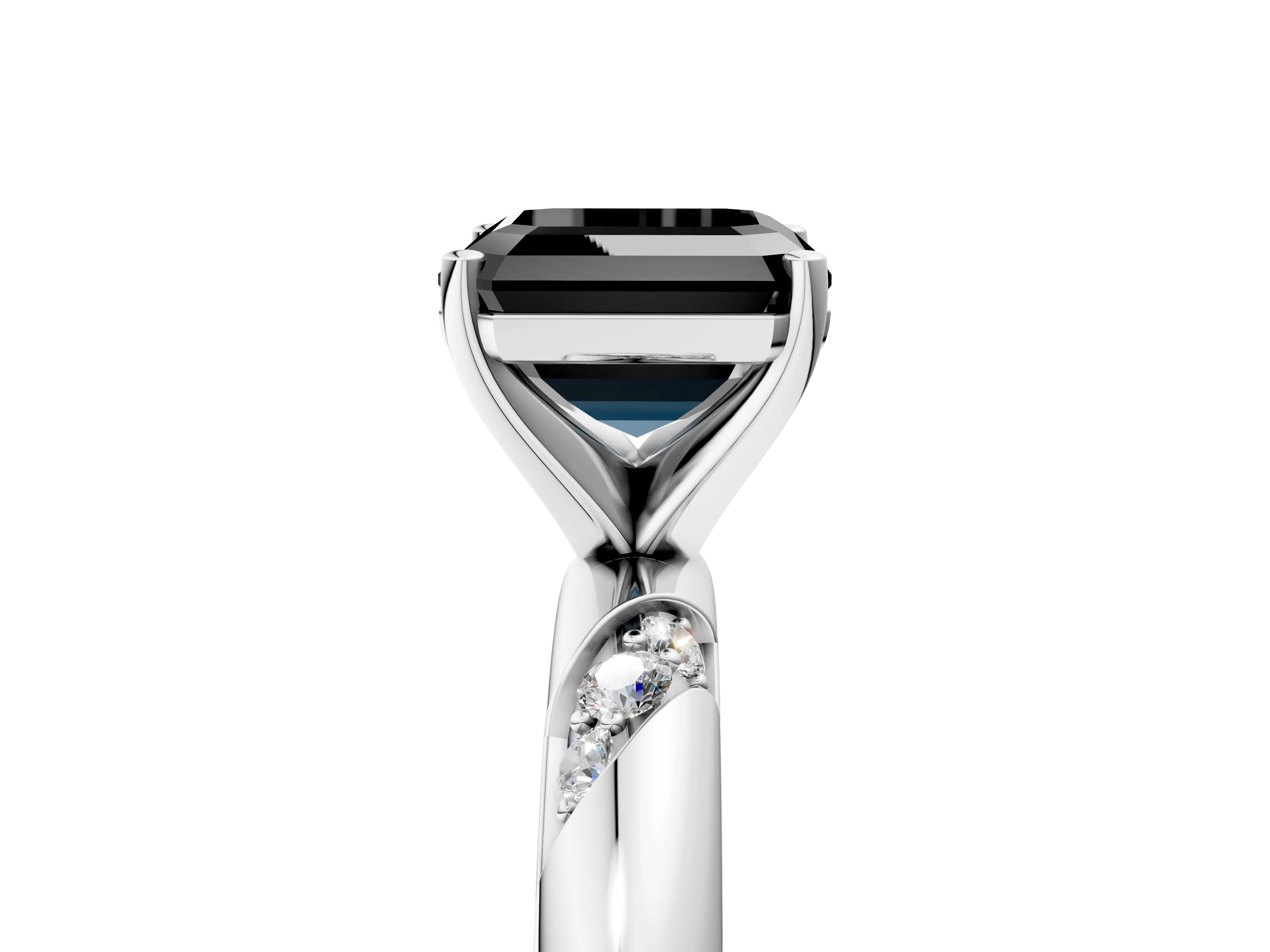 White gold Fancy Black Asscher Cut Solitaire Diamond Engagement Ring with Twisted Pave Band and Four-Prong Setting_24