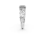 White gold Fancy Black Asscher Cut Solitaire Diamond Leaf-Inspired Vine Band Ring with Prong Setting_2
