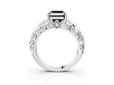 White gold Fancy Black Asscher Cut Solitaire Diamond Leaf-Inspired Vine Band Ring with Prong Setting_3