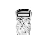 White gold Fancy Black Asscher Cut Solitaire Diamond Leaf-Inspired Vine Band Ring with Prong Setting_5
