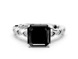 White gold Fancy Black Asscher Cut Solitaire Diamond Ring with Infinity Twist Band and Four-Prong Setting