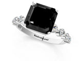 White gold Fancy Black Asscher Cut Solitaire Diamond Ring with Pave Band and Four-Prong Setting_1