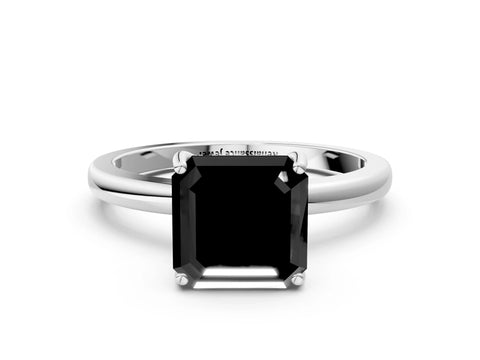 White gold Fancy Black Asscher Cut Solitaire Diamond Ring with Prong Setting and Plain Band_12