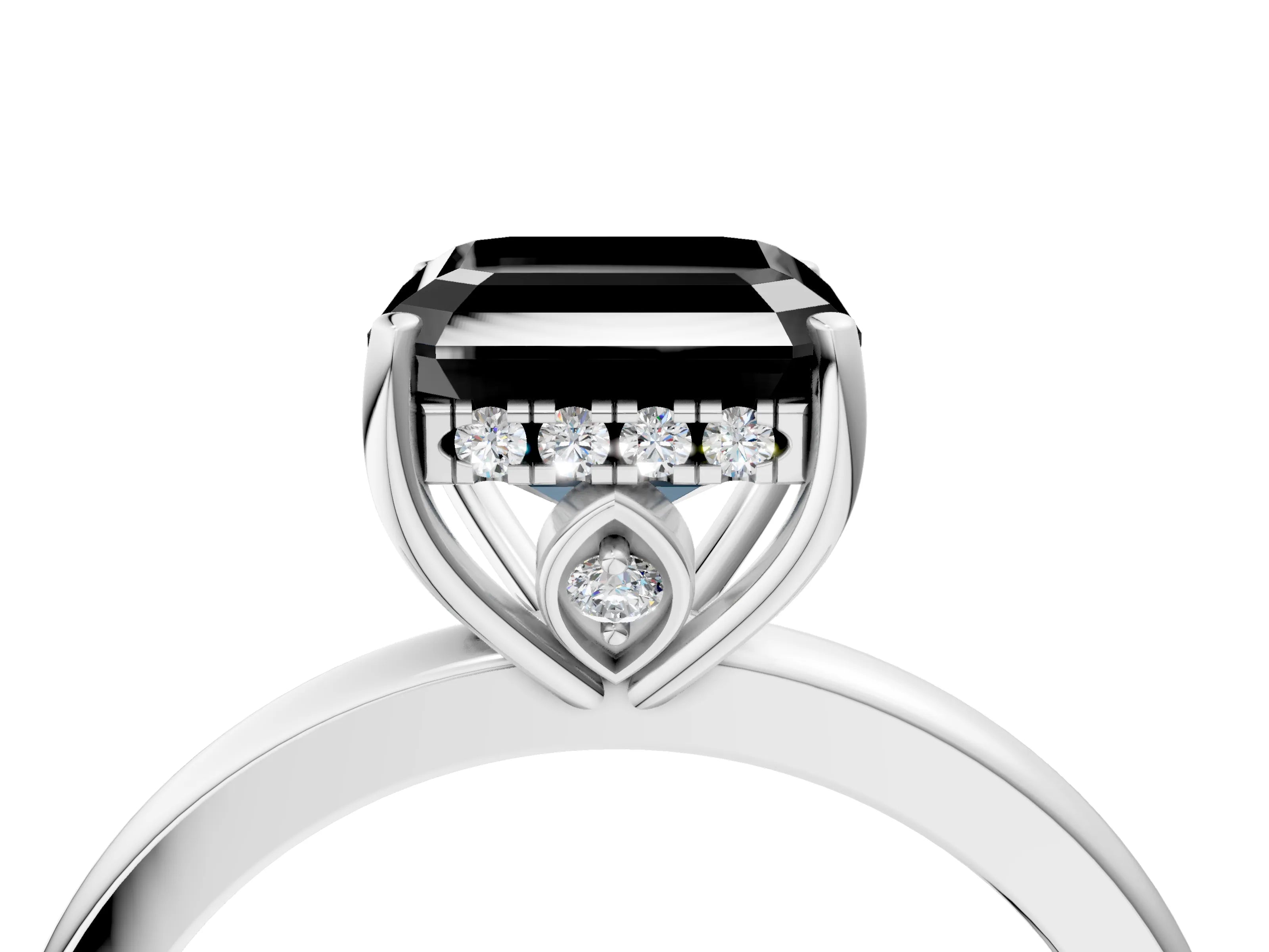 White gold Fancy Black Asscher Cut Solitaire Diamond Ring with Prong Setting and Plain Band_16