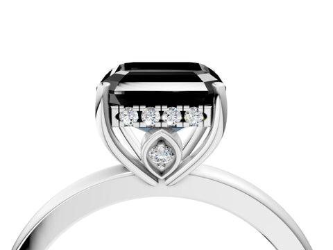 White gold Fancy Black Asscher Cut Solitaire Diamond Ring with Prong Setting and Plain Band_16