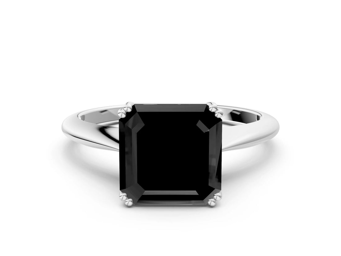 White gold Fancy Black Asscher Cut Solitaire Diamond Ring with Six-Prong Setting and Classic Band_37
