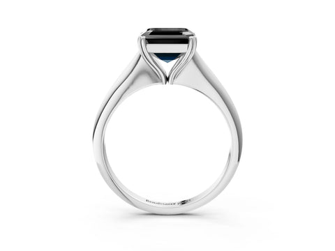 White gold Fancy Black Asscher Cut Solitaire Diamond Ring with Six-Prong Setting and Classic Band_3