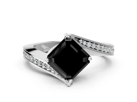 White gold Fancy Black Asscher Cut Solitaire Diamond Twist Band with Pavé Setting and Four-Prong Setting_12