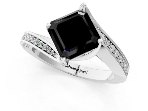 White gold Fancy Black Asscher Cut Solitaire Diamond Twist Band with Pavé Setting and Four-Prong Setting_13