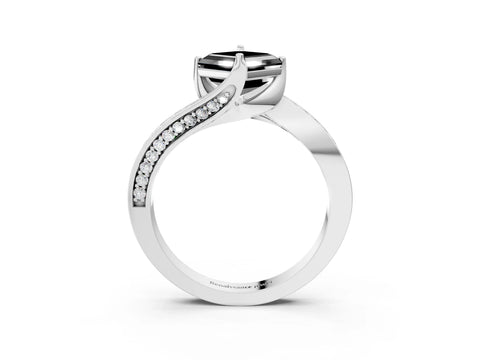 White gold Fancy Black Asscher Cut Solitaire Diamond Twist Band with Pavé Setting and Four-Prong Setting_15