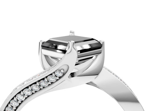 White gold Fancy Black Asscher Cut Solitaire Diamond Twist Band with Pavé Setting and Four-Prong Setting_16