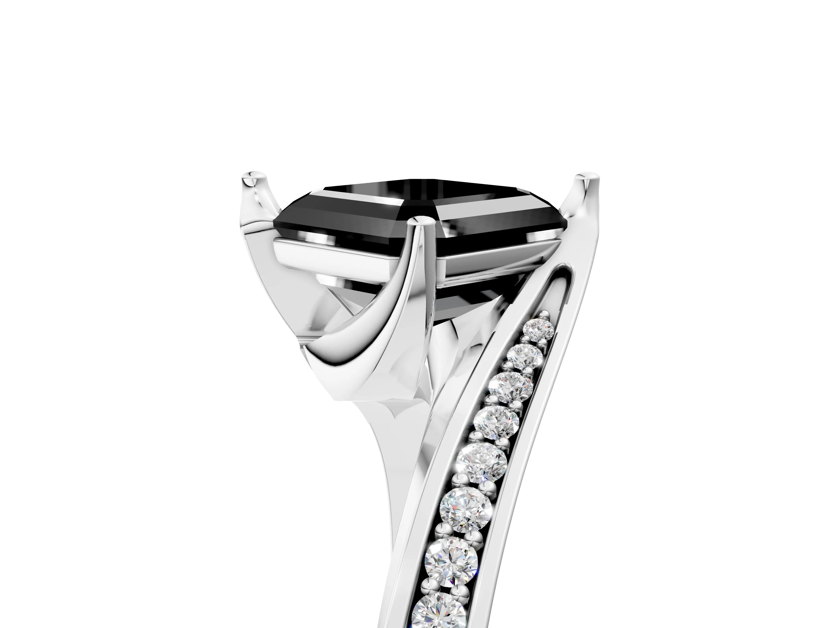 White gold Fancy Black Asscher Cut Solitaire Diamond Twist Band with Pavé Setting and Four-Prong Setting_17