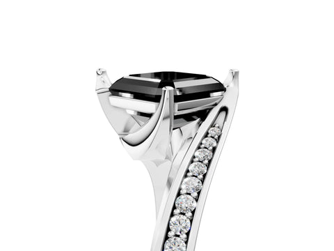 White gold Fancy Black Asscher Cut Solitaire Diamond Twist Band with Pavé Setting and Four-Prong Setting_17