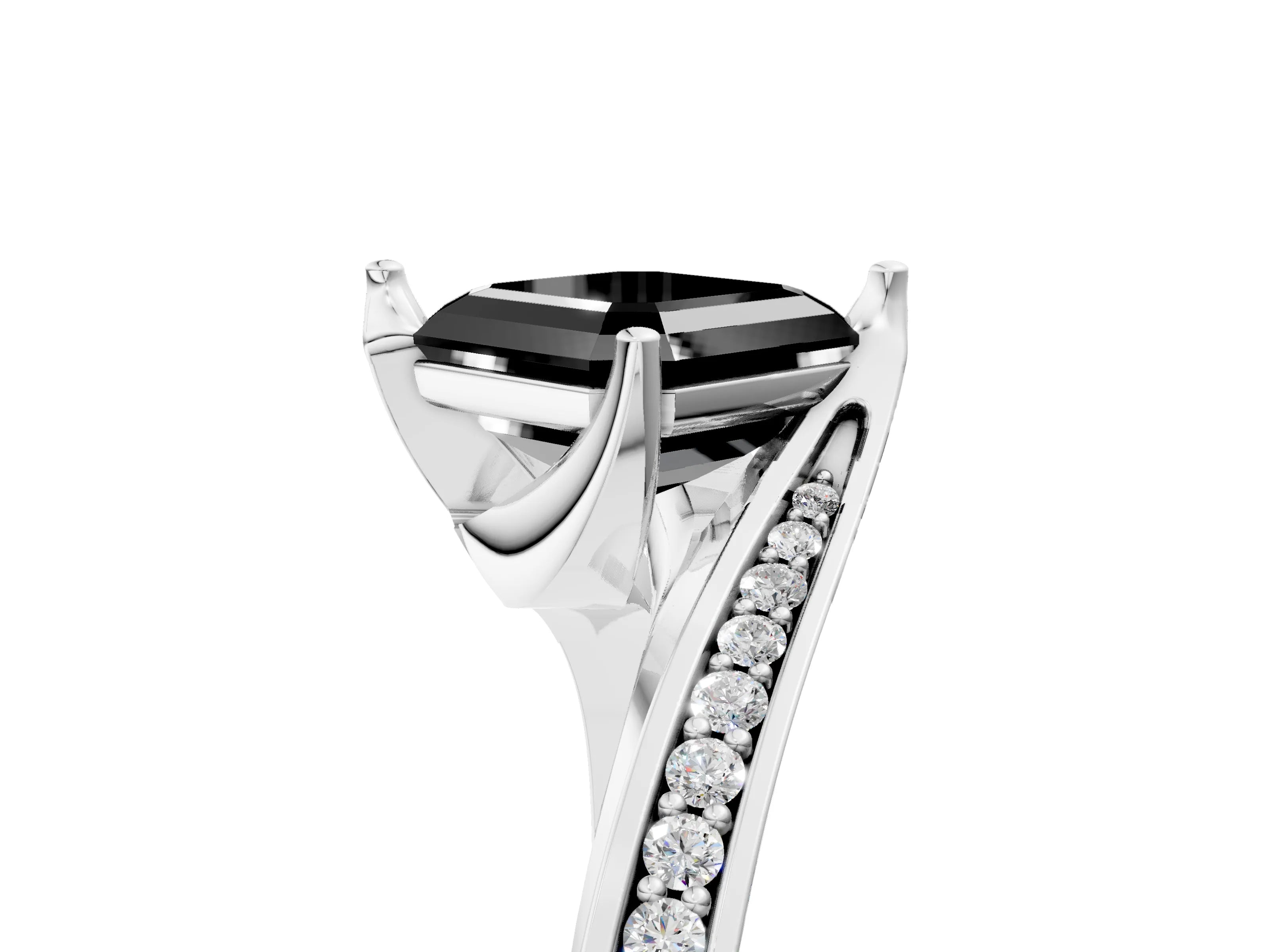 White gold Fancy Black Asscher Cut Solitaire Diamond Twist Band with Pavé Setting and Four-Prong Setting_5