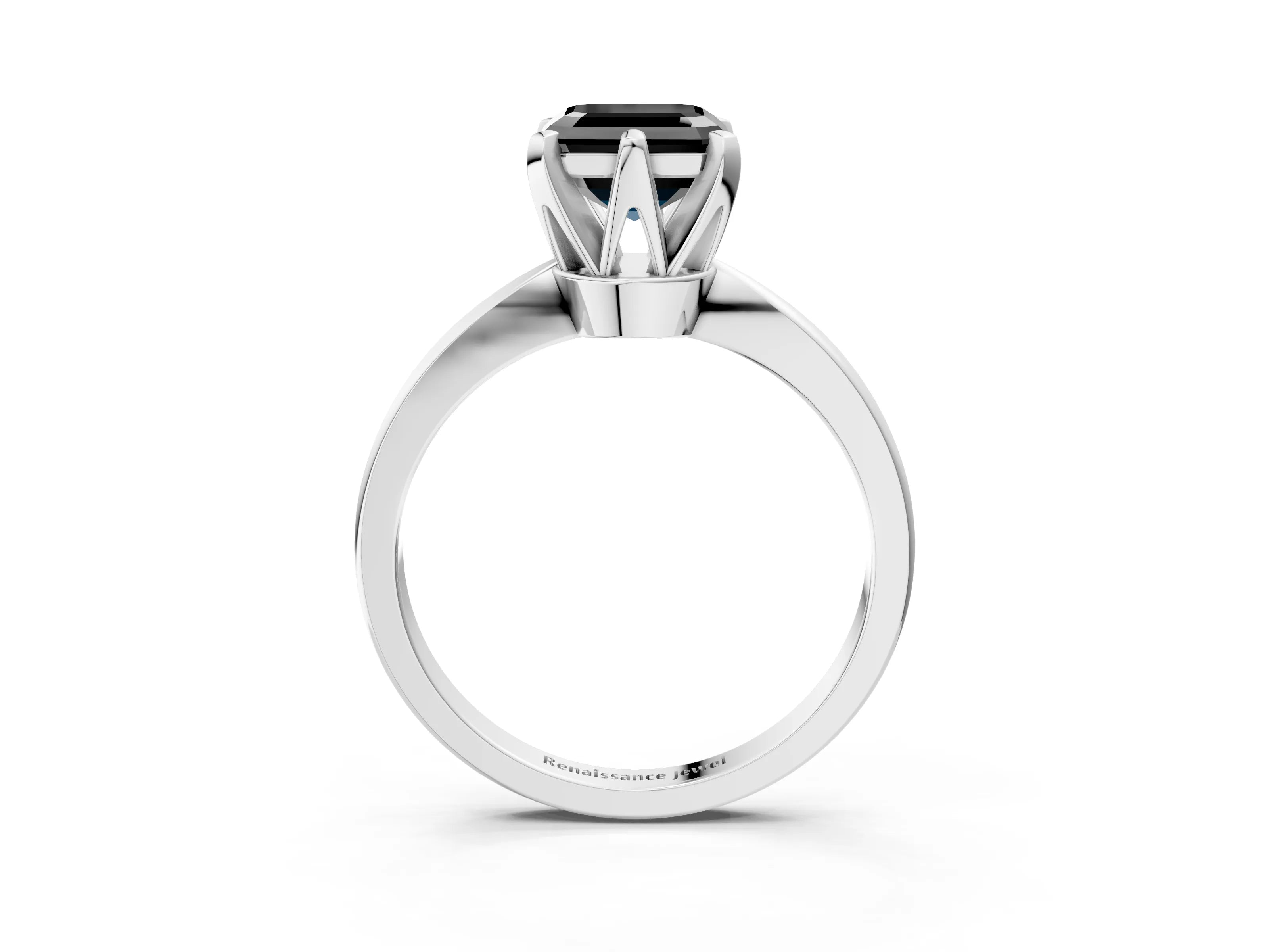 White gold Fancy Black Asscher Cut Solitaire Engagement Ring with Six-Prong Setting and Tapered Band_3
