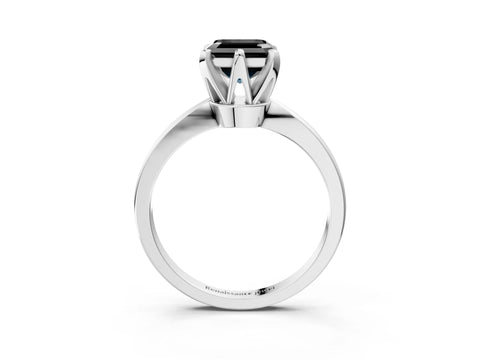 White gold Fancy Black Asscher Cut Solitaire Engagement Ring with Six-Prong Setting and Tapered Band_3