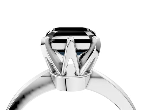 White gold Fancy Black Asscher Cut Solitaire Engagement Ring with Six-Prong Setting and Tapered Band_4