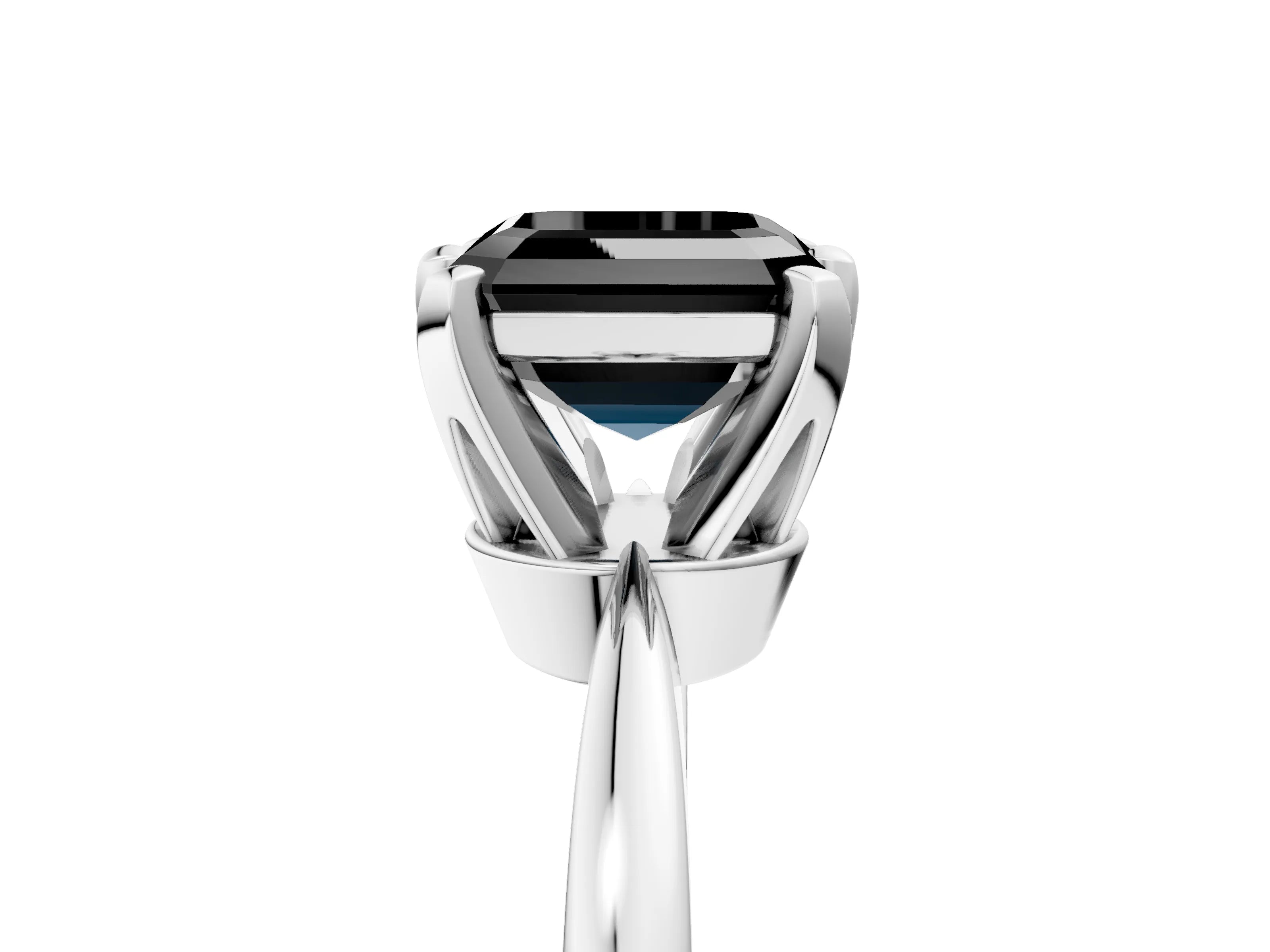 White gold Fancy Black Asscher Cut Solitaire Engagement Ring with Six-Prong Setting and Tapered Band_5