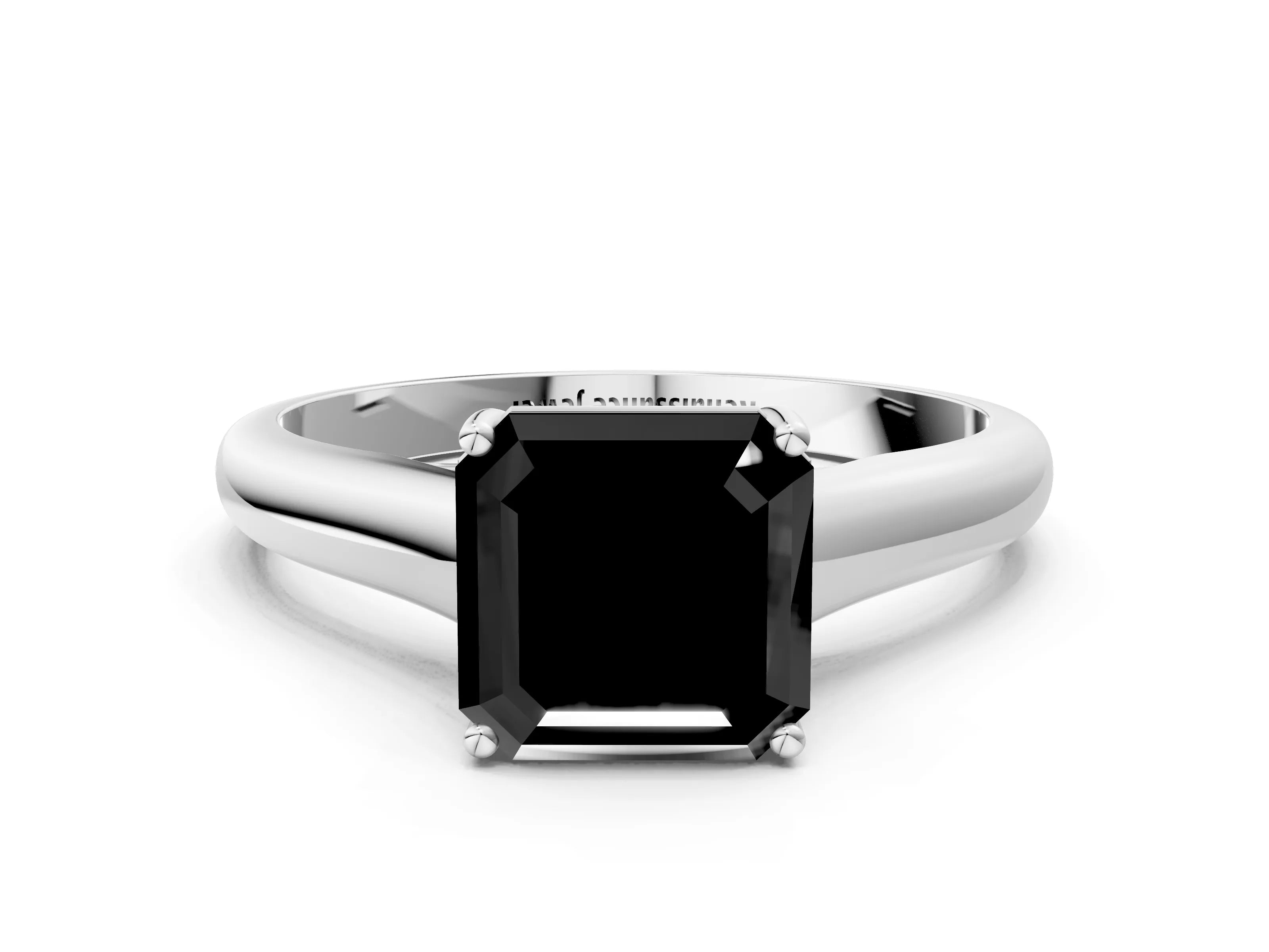 White gold Fancy Black Asscher Cut Solitaire Engagement Ring with Tapered Band and Four-Prong Setting_15