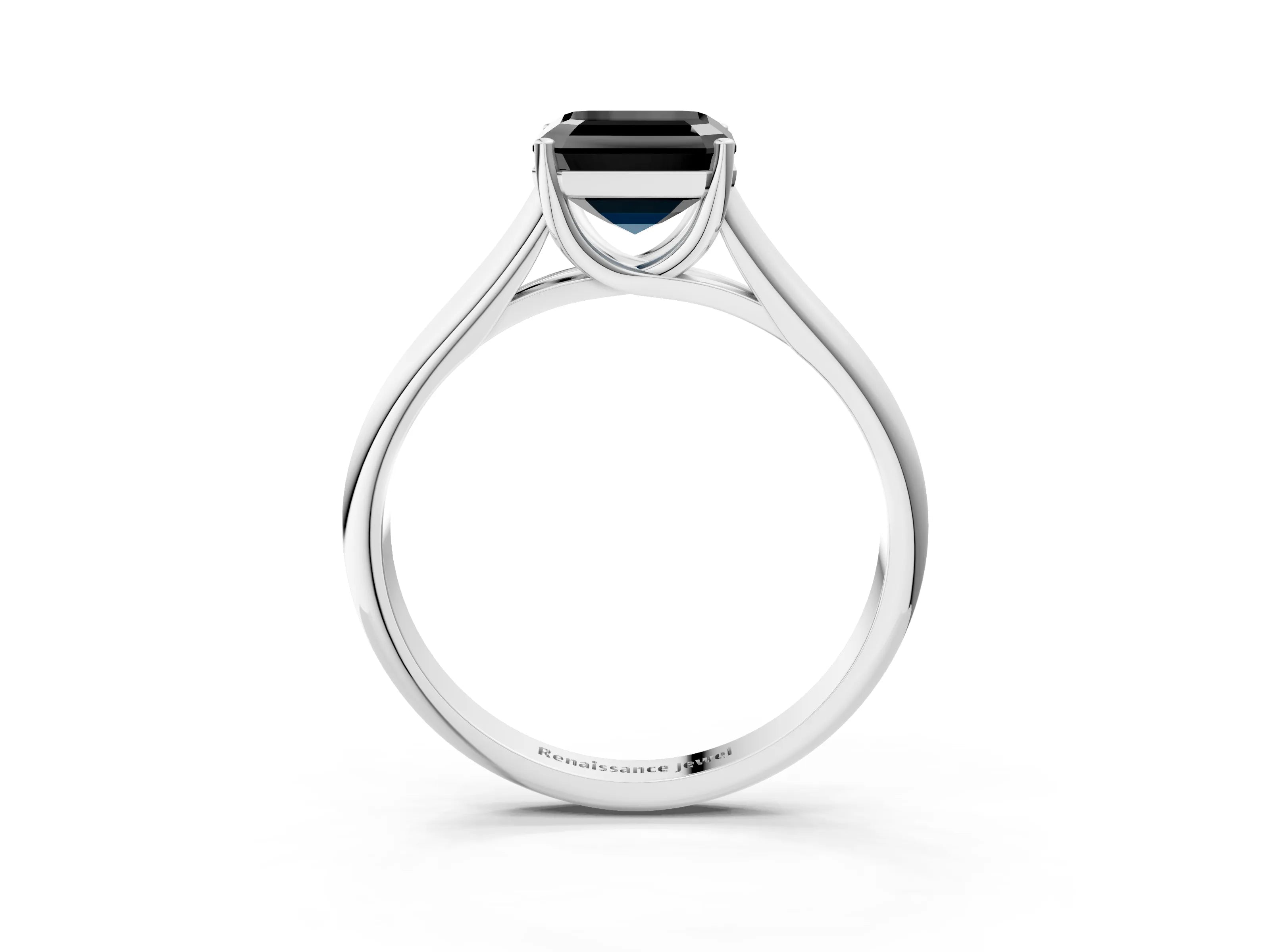 White gold Fancy Black Asscher Cut Solitaire Engagement Ring with Tapered Band and Four-Prong Setting_6