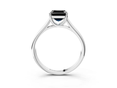 White gold Fancy Black Asscher Cut Solitaire Engagement Ring with Tapered Band and Four-Prong Setting_6