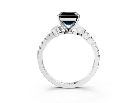 White gold Fancy Black Asscher Cut Solitaire Leaf-Inspired Diamond Ring with Pavé Band and Four-Prong Setting_15