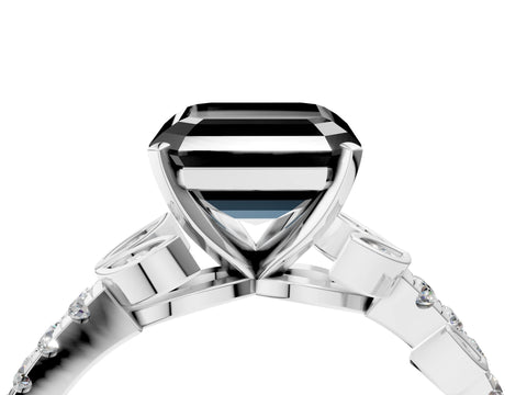 White gold Fancy Black Asscher Cut Solitaire Leaf-Inspired Diamond Ring with Pavé Band and Four-Prong Setting_16