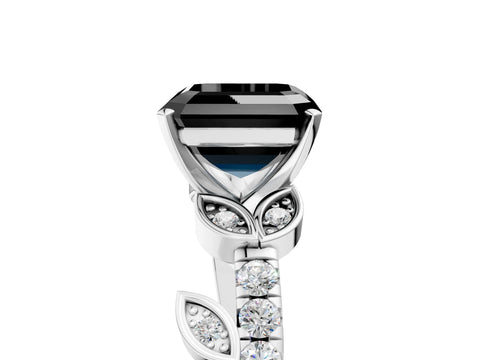 White gold Fancy Black Asscher Cut Solitaire Leaf-Inspired Diamond Ring with Pavé Band and Four-Prong Setting_17