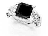 White gold Fancy Black Asscher Cut Solitaire Leaf-Inspired Engagement Ring with Prong Setting_25