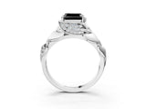 White gold Fancy Black Asscher Cut Solitaire Leaf-Inspired Engagement Ring with Prong Setting_26