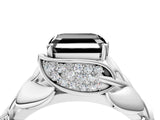 White gold Fancy Black Asscher Cut Solitaire Leaf-Inspired Engagement Ring with Prong Setting_28