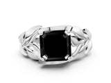 White gold Fancy Black Asscher Cut Solitaire Leaf-Inspired Engagement Ring with Prong Setting_35