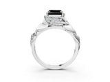 White gold Fancy Black Asscher Cut Solitaire Leaf-Inspired Engagement Ring with Prong Setting_39