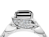 White gold Fancy Black Asscher Cut Solitaire Leaf-Inspired Engagement Ring with Prong Setting_40