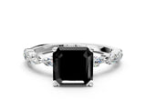 White gold Fancy Black Asscher Cut Solitaire Marquise Side Stone Prong Setting Ring