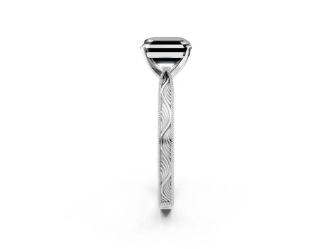 White gold Fancy Black Asscher Cut Solitaire Milgrain Engraved Band with Four-Prong Setting_14