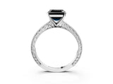 White gold Fancy Black Asscher Cut Solitaire Milgrain Engraved Band with Four-Prong Setting_15