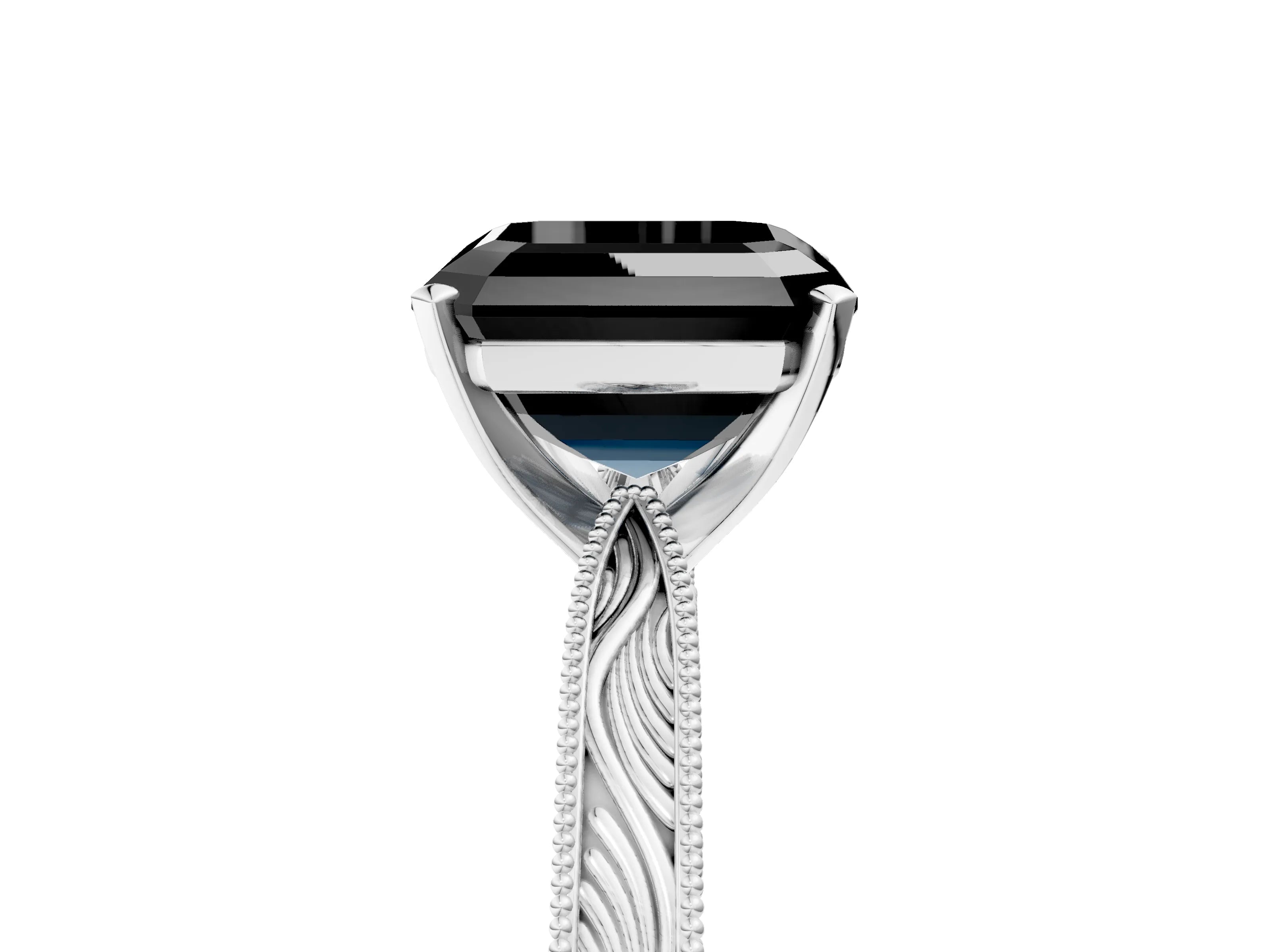 White gold Fancy Black Asscher Cut Solitaire Milgrain Engraved Band with Four-Prong Setting_17
