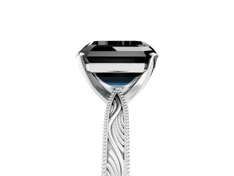 White gold Fancy Black Asscher Cut Solitaire Milgrain Engraved Band with Four-Prong Setting_17
