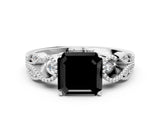 White gold Fancy Black Asscher Cut Solitaire Milgrain Leaf Band with Prong Setting_12