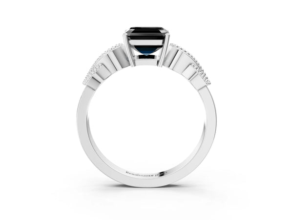 Platinum Asscher Cut Vintage Solitaire Engagement Ring Setting for Black Center