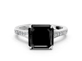 White gold Fancy Black Asscher Cut Solitaire Pavé Band with Four-Prong Setting