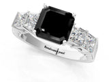 White gold Fancy Black Asscher Cut Solitaire Princess Side Stone Engraved Band Prong Setting Ring_37
