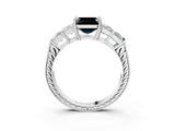 White gold Fancy Black Asscher Cut Solitaire Princess Side Stone Engraved Band Prong Setting Ring_39