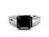 White gold Fancy Black Asscher Cut Solitaire Split Shank Pavé Diamond Engagement Ring